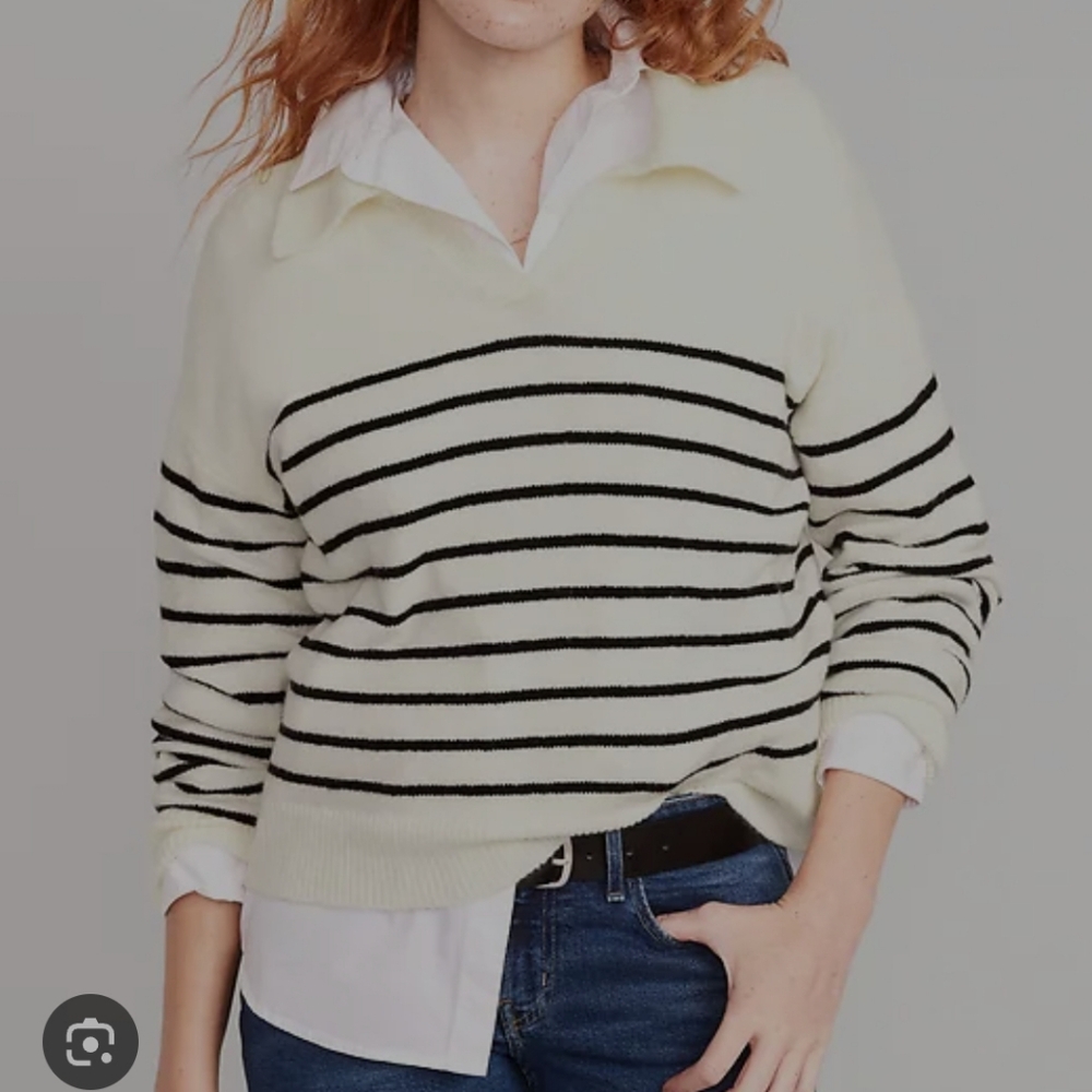 Old Navy Nara Collared Cozy Striped V Neck Preppy Nautical Sweater Small